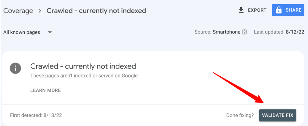 validate fix google search console