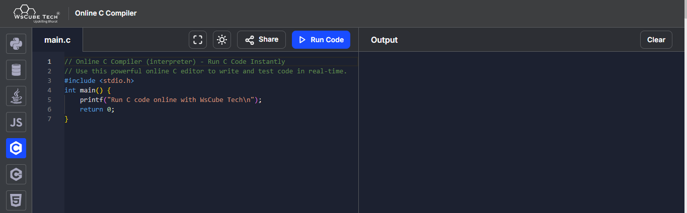 WsCube Tech Online C Compiler