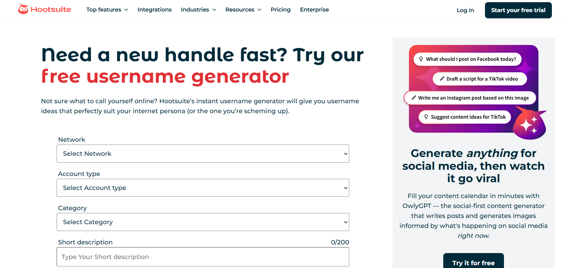 Hootsuite Username Generator