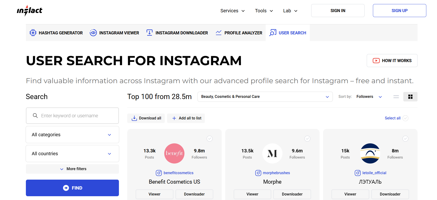 Inflact Instagram Username Checker